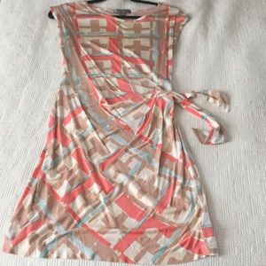 Pretty coral and tan dress with side tie.